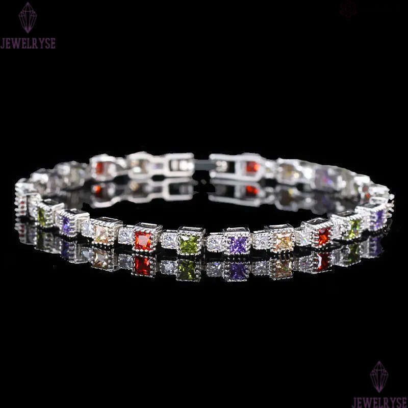 colorful diamond square desinger for woman AAA cubic zirconia copper white purple crystal bracelet bangle jewelry grls friend valentines day gift