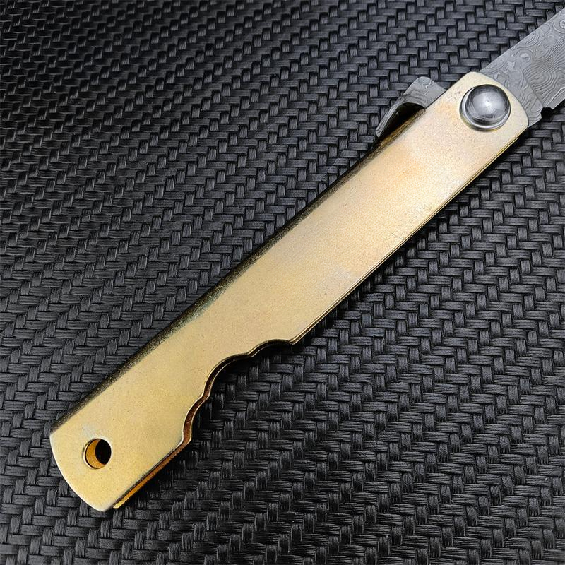 Mini Japanese Folding Knife, Vg10 Damascus Steel Blade, Copper Handle, Ideal for Camping Outdoor Fishing Daily Carry Tool, Survival Tools - view 6