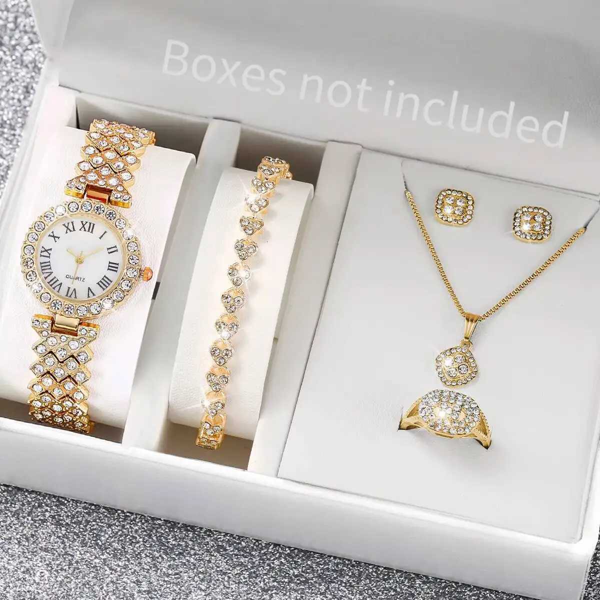 6PCS/Set Luxury Rhinestone Women Watches Fashion Roma Dial Quartz Watch Jewelry Set Reloj Mujer Girls Clock GiftWithout Box Y251212