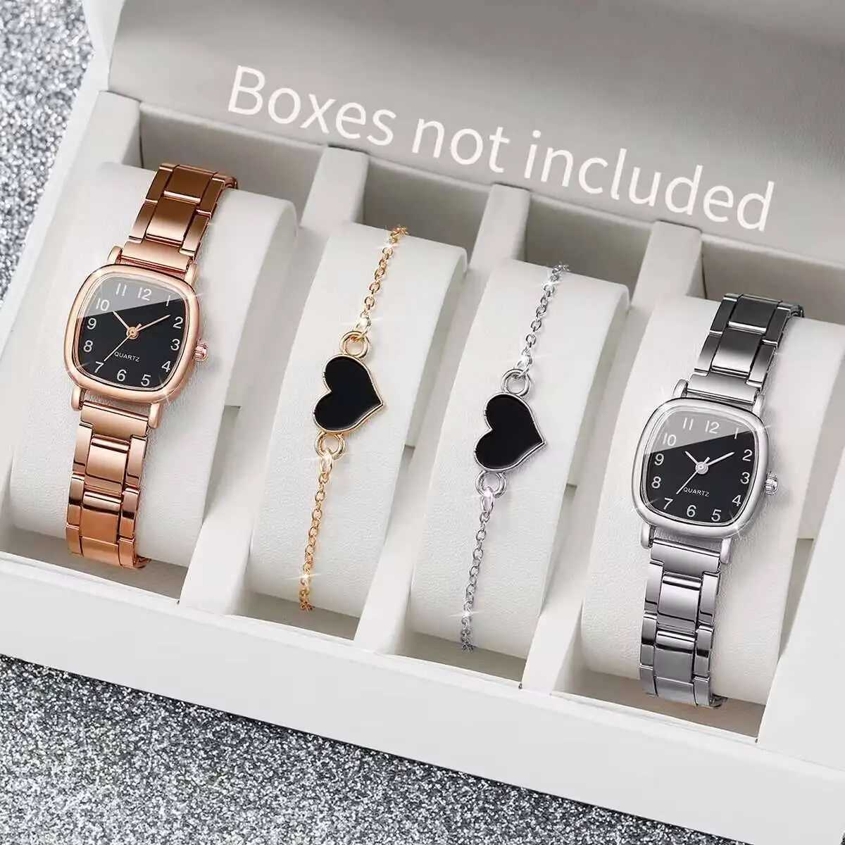 4PCS/Set Womens Quartz Watch Fashion Casual Square Watches Heart Bracelets Set Reloj MujerWithout Box Y251212