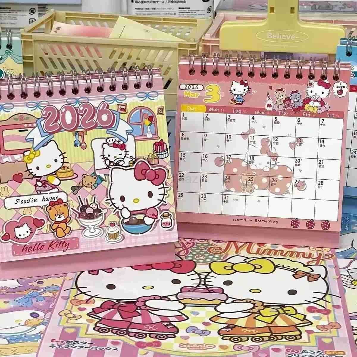Sanrio 2026 New Cute Cartoon Hello Kitty Desk Calendar Student Memo Office Desktop Vertical Calendar Check in Notebook Schedule H251212