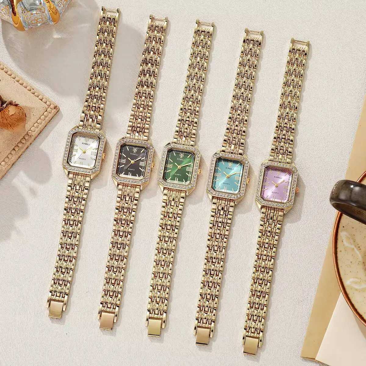 1/2/3/5PCS Fashion Rhinestone Rectangle Women Watches Bracelet Strap Ladies Quartz Wristwatch Reloj MujerWithout Box Y251212