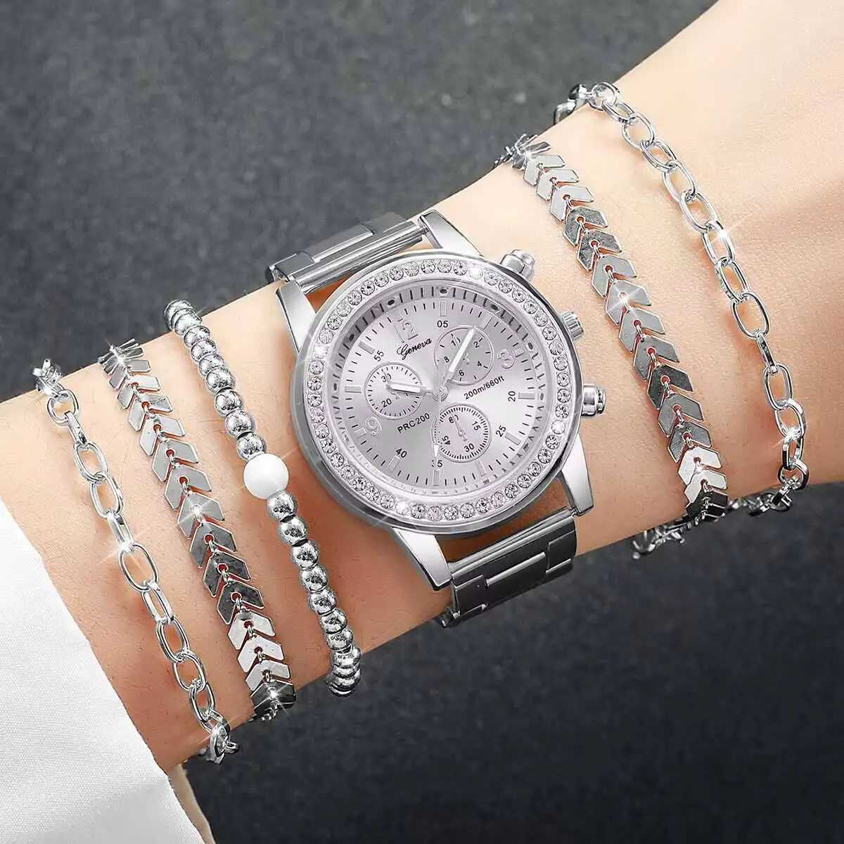 6PCS/Set Fashion Womens Watch Luxury Rhinestone Quartz Watches Bracelets Set Reloj MujerWithout Box Y251212