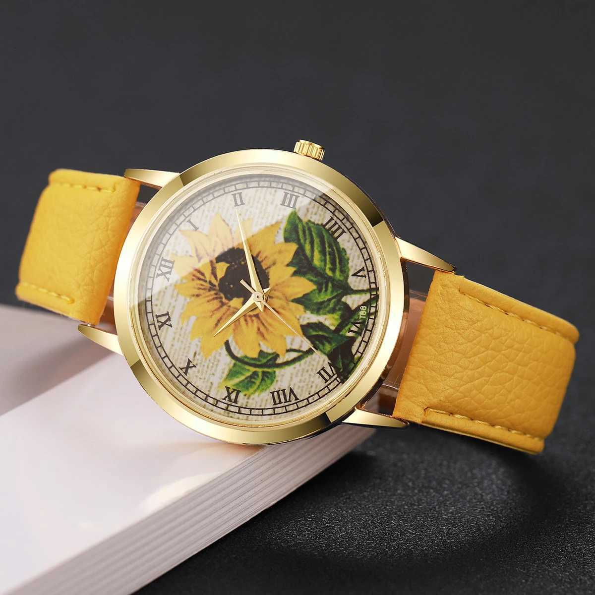 2/6PCS Fashion Flower Dial Women Watches Leather Strap Quartz Watch Daisy Jewelry Set Reloj Mujer Without Box Y251212
