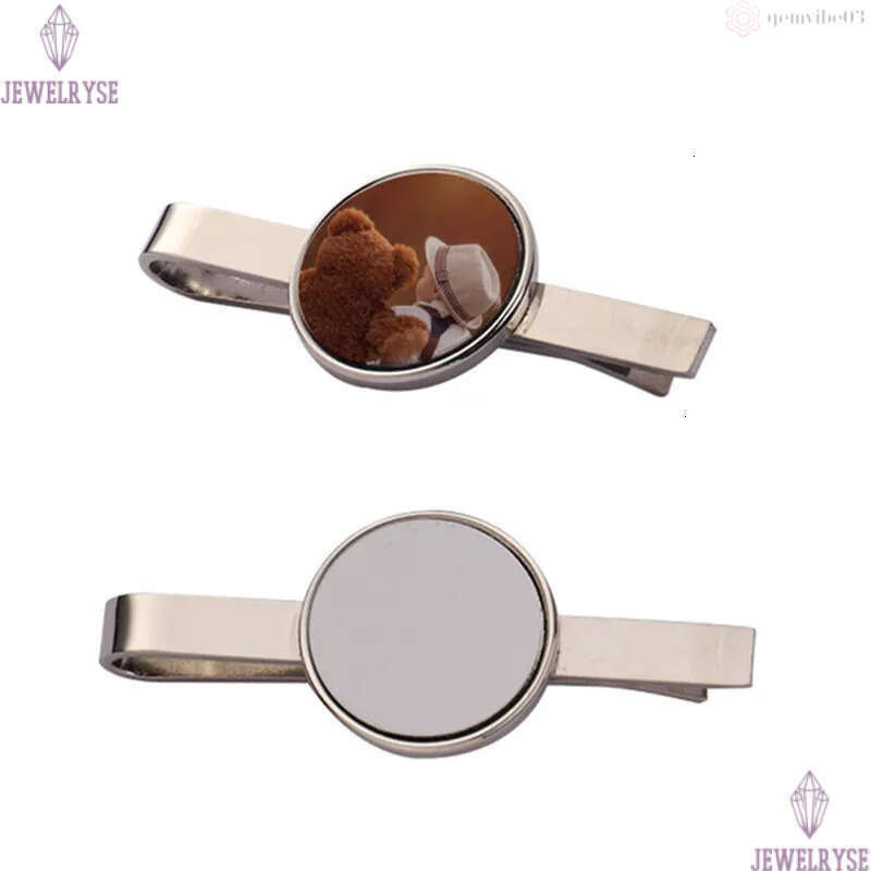 Fashion DIY Sublimation Blank Designer Clips Accessory Round Shape Copper Jewelry for Man Business Silver Tie Clip Fathers Day Dad Birthday Gift Lengt