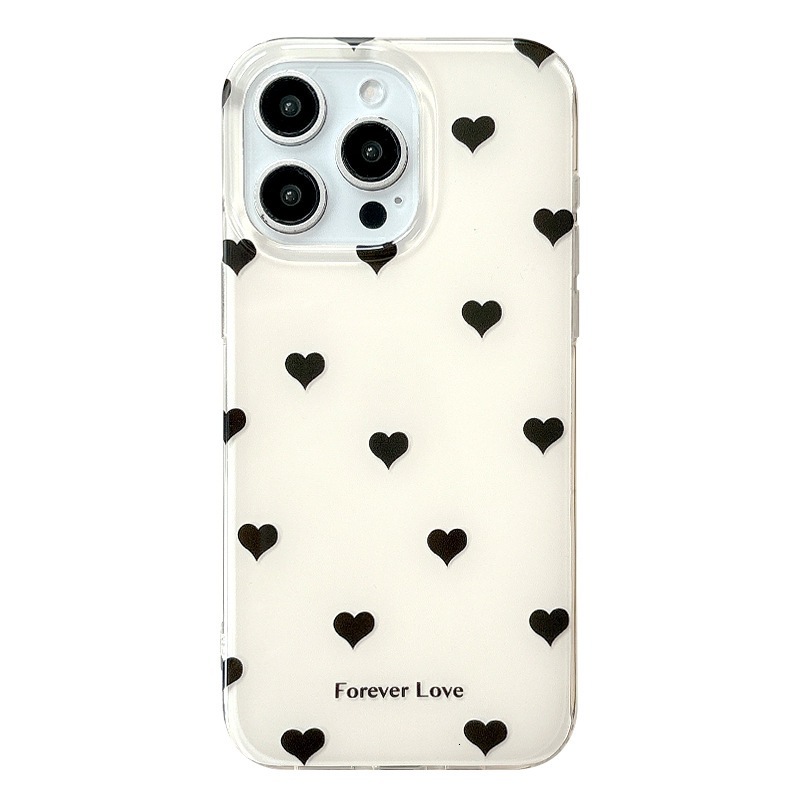 Korean and Japanese Style Black Heart Polka Dot Case Apple 17 Pro Max 16 Pro/15 Niche Flower 13 for Women