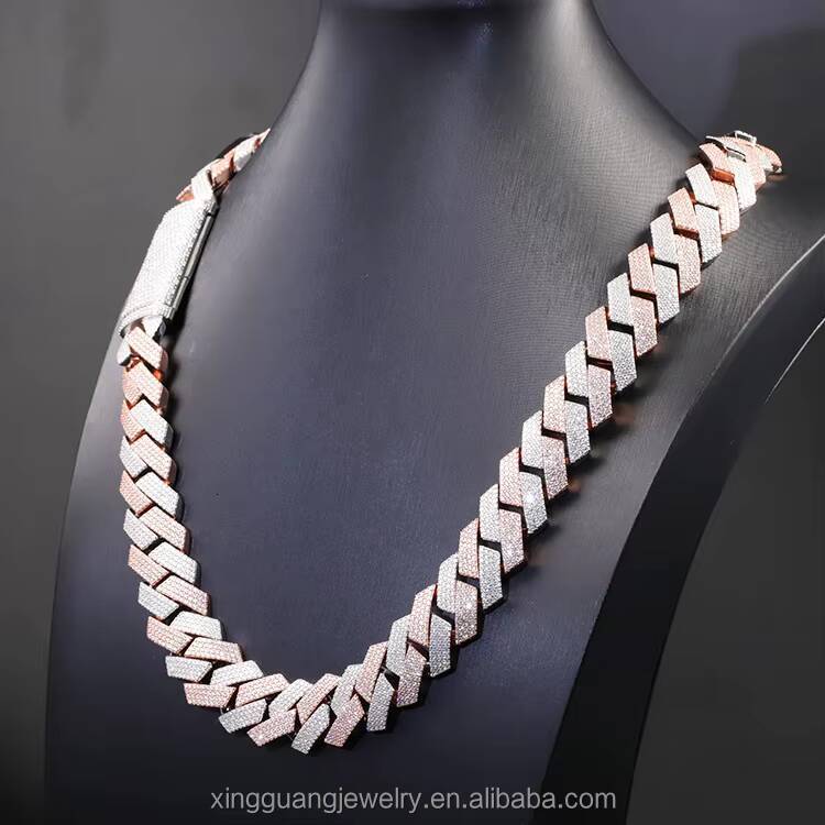 Hiphop in Stock Moissanite Cuban Link Chain 4row 20mm White Gold 2 Tones 925 Sterling Silver Iced Out Moissanite Cuban Chain
