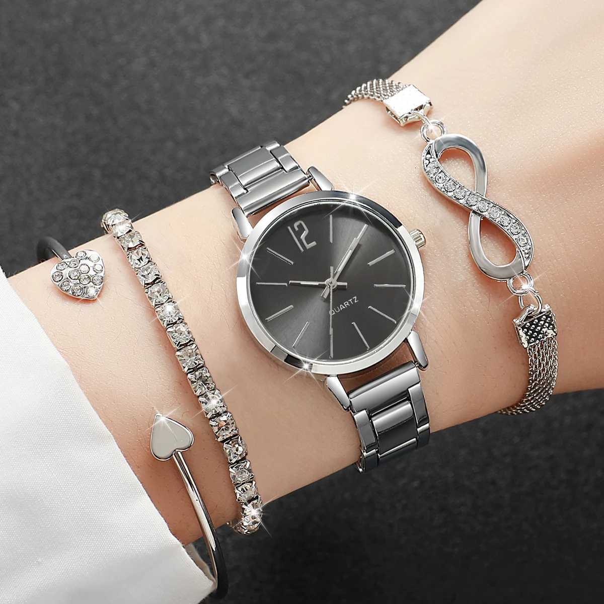 4PCS/Set Fashion Arabic Dial Women Quartz Watch Casual Ladies Wristwatch Rhinestone Bracelets Set Reloj Mujer Without Box Y251212