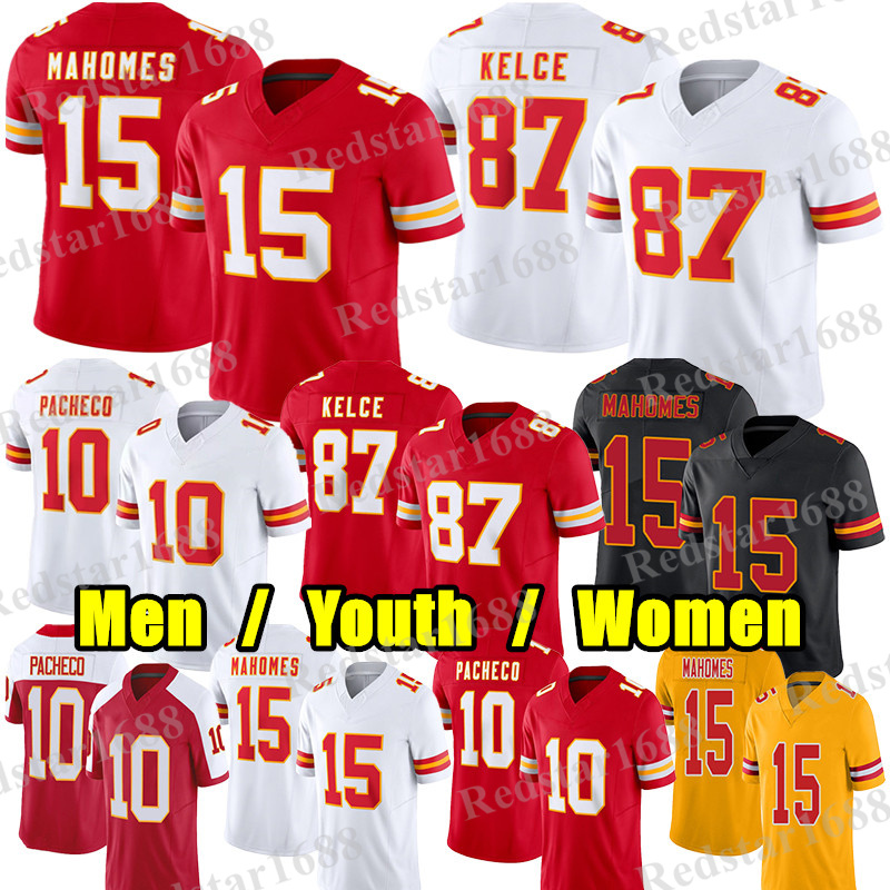 #15 Patrick Mahomes Football Jersey #87 Travis Kelce Isiah Pacheco Xavier Worthy Chris Jones Harrison Butker Nick Bolton Rashee Rice Karlaftis Josh Simmons jersey