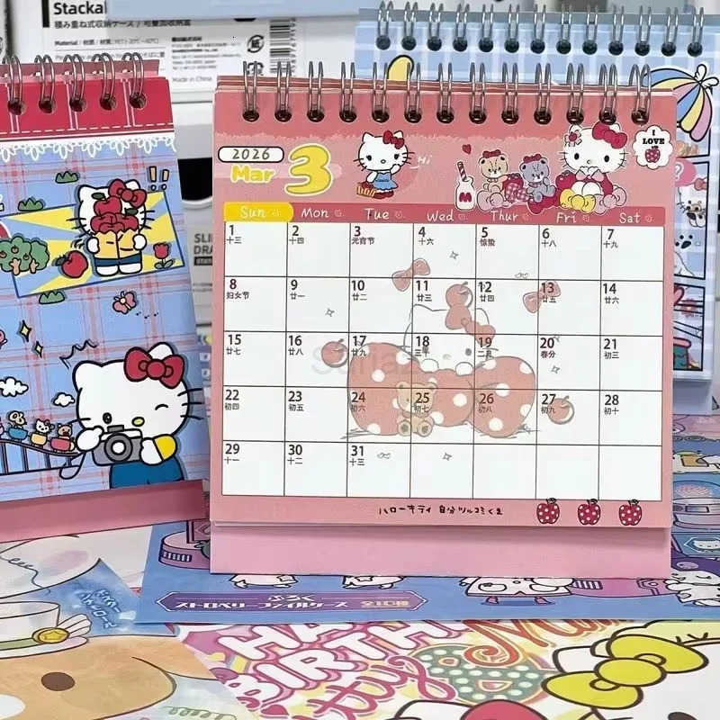 Sanrio 2026 New INS Hellokitty Cinnamoroll Comic Calendar - Cute Cartoon Graffiti Desk Calendar For Office Students New Year Gift H251212