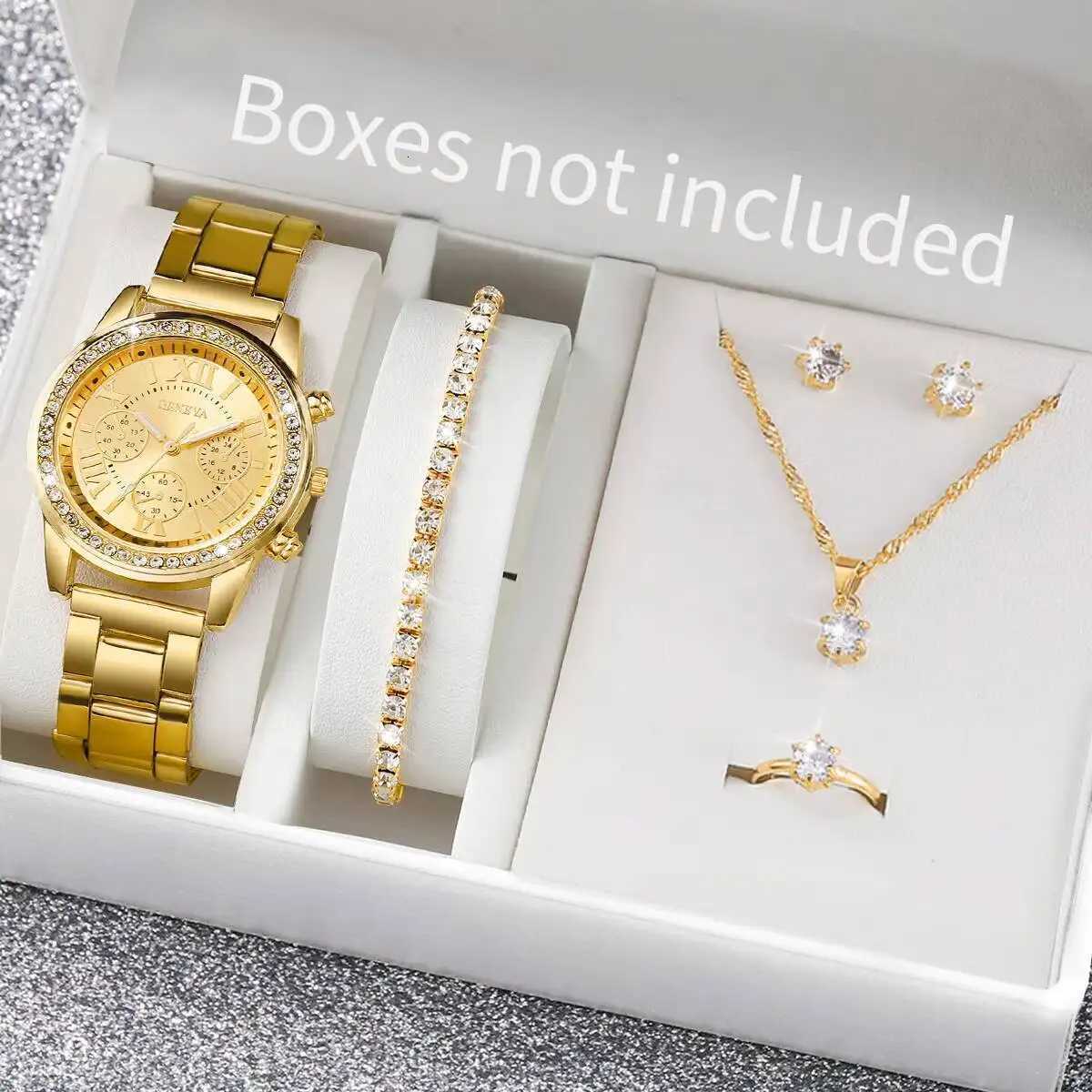 6PCS/Set Fashion Rhinestone Women Watches Analog Quartz Wrist Watch Jewelry Set Reloj MujerWithout Box Y251212