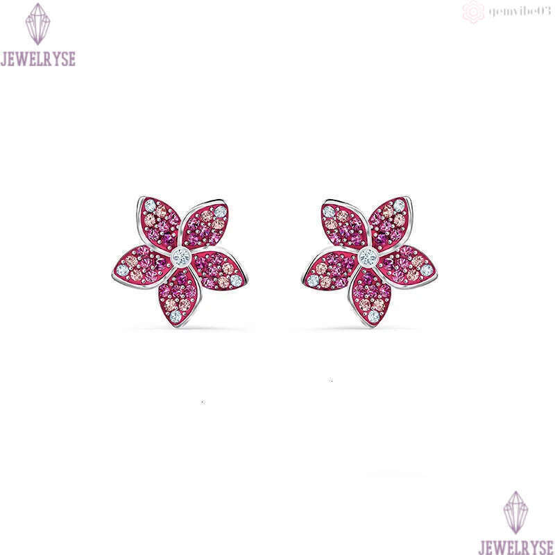 Luxury lovely red flower floral designer earrings for women romantic shine crystal cz zircon elegant charms earring earings ear rings necklace jewelry