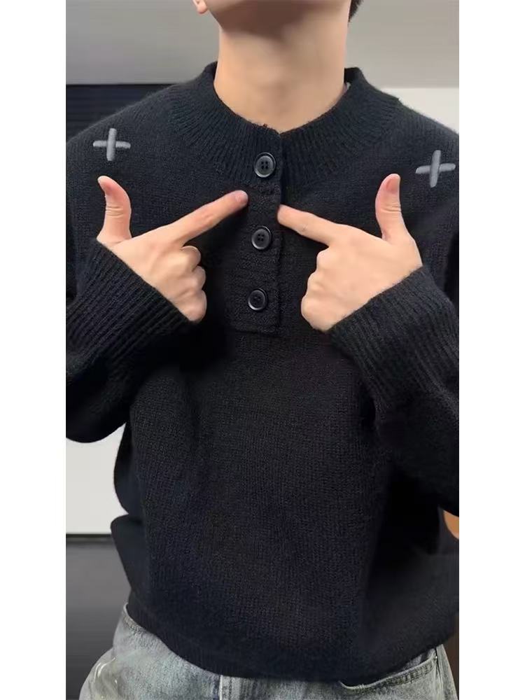 Men's winter laid-back and high-end knitted sweater with thickened base layer and inner layer sweater