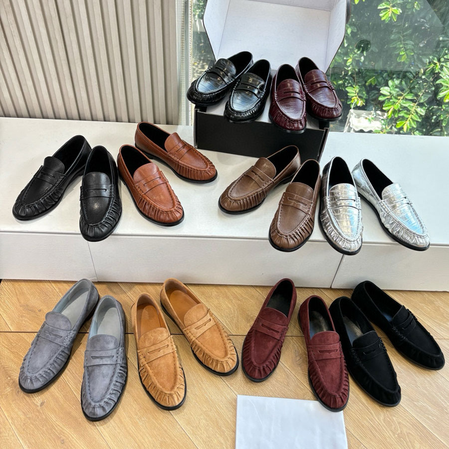 High quality Classic brown Suede Women's loafers slip on shoes Flat heel dress shoes Luxury designer loafers for women laidy holiday Driving shoes Leisure Burgundy