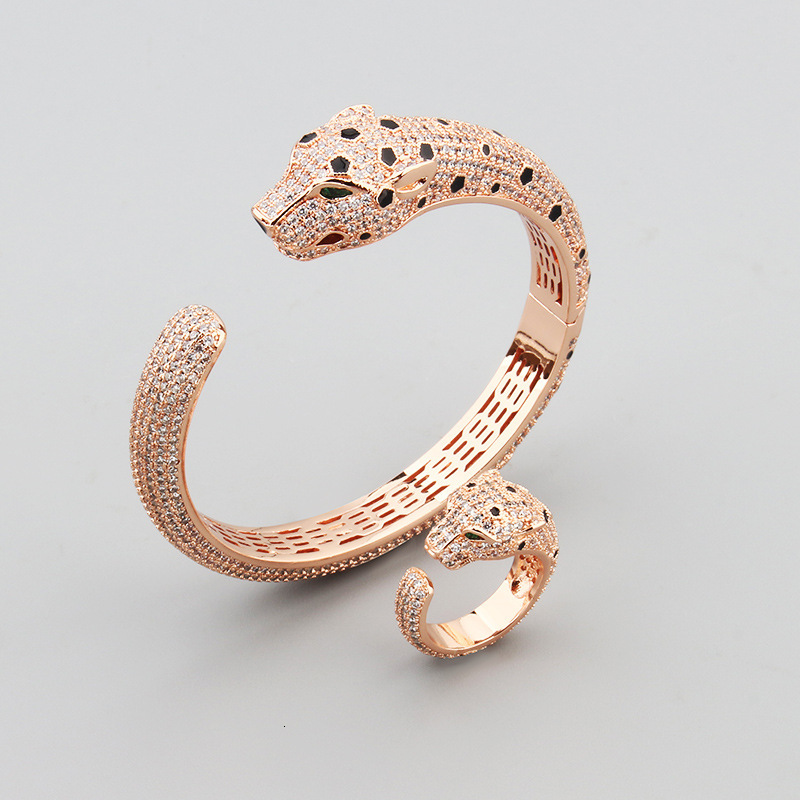 Style Exaggerated Light Luxury Temperament Full Zirconia Inlaid Low Price Leopard Bracelet Popular Women's Open Leopard Head Bracelet