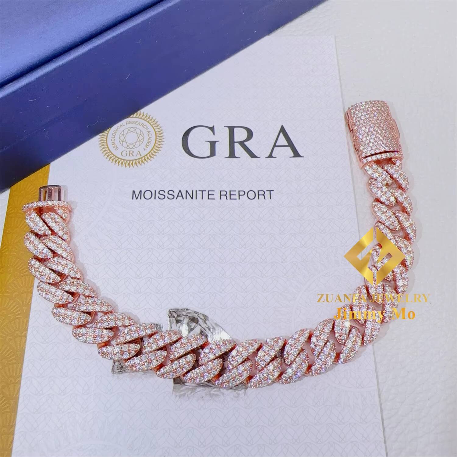 925 Solid Silver Rose Gold Plated Iced Out Hip Hop Fire Jewelry VVS Moissanite Diamond Cuban Link Chain Bracelet Man