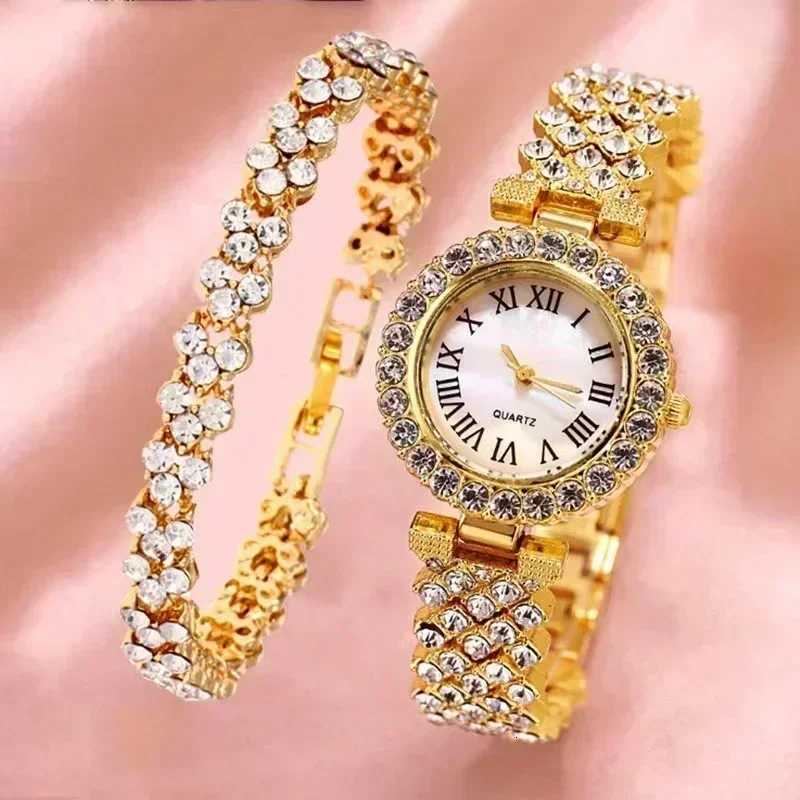Fashion Luxury Full Crystal 5 Pcs Watch Necklace Earrings Ring Set for Women Rhinestone Wristwatch Female Bracelet Set Gift Y251212