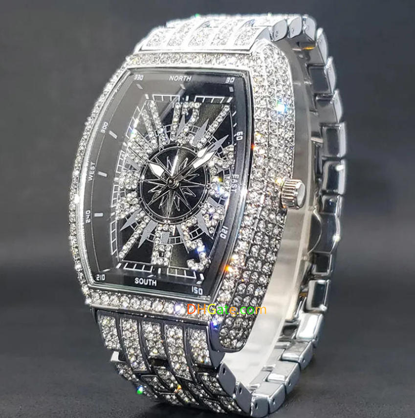 Moissanite watch Hip Hop Men Watches Designer watch Barrel shaped Silver Plate Handsome Rap Quartz Watch Wristwatches Business Luxury diamond watch