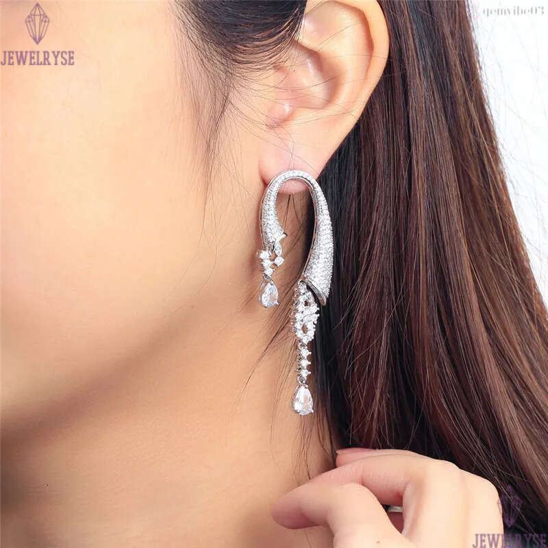 Fashion 65mm AAA Cubic Zirconia Diamond Designer Earring for Woman Luxury Copper Plated Silver South American Bride Wedding Engagement Dangle Earrings