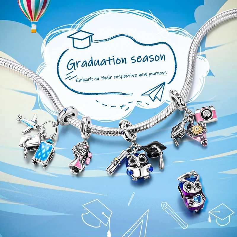 Graduation Charms Beads Pendants 925 Sterling Sier Bachelors Hat C Charms Fit Bracelet DIY Ceremony Jewelry Gift Y251212