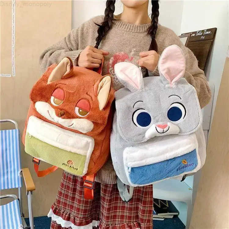 Disney Cartoon Cute Zootopia Plush Backpack Handbag Crossbody Bag Judy Fox Nick Large Capacity Casual Student Toy Surroundings H251212
