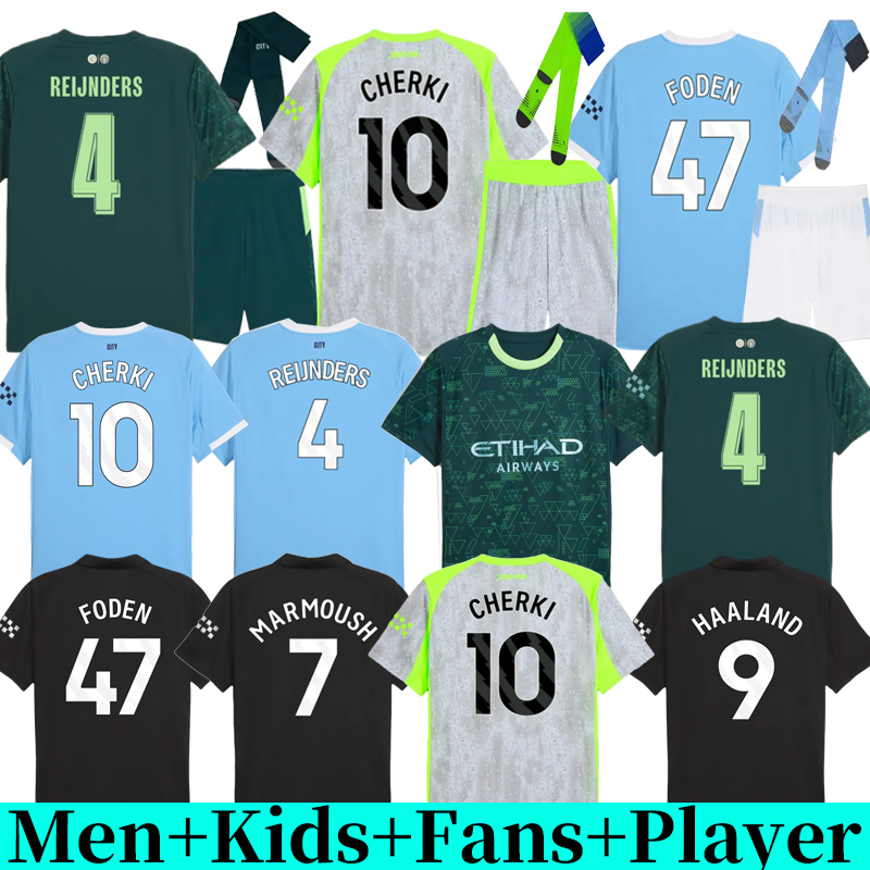 25 26 Man City Soccer Jerseys HAALAND FODEN MARMOUSH DOKU Cherki KOVACIC GVARDIOL DE BRUYNE Reijnders fans player football shirt Mens Kids Kit sock Full sets