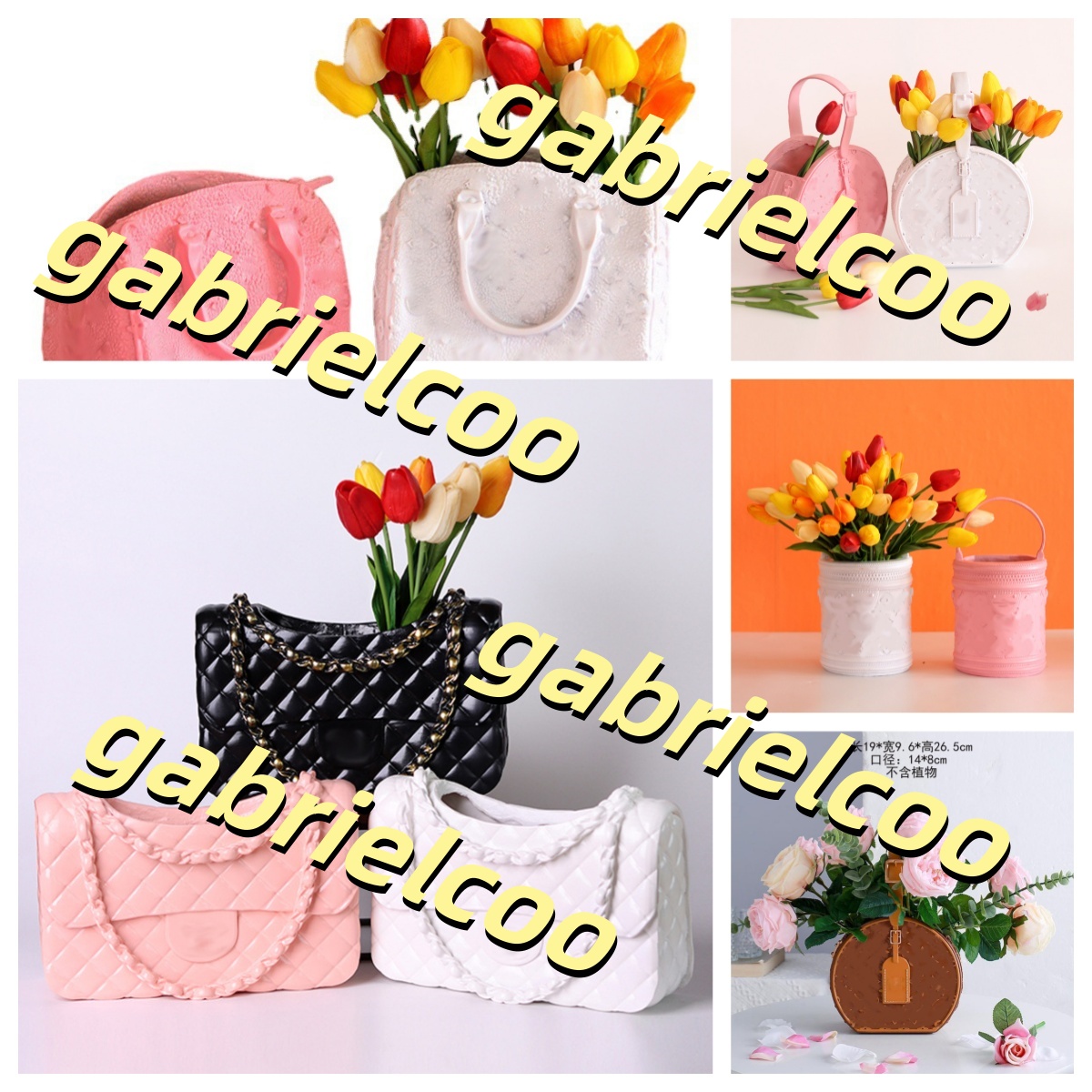Designer bag shape vase home tabletop decoration vase personalized solid color chain bag vase dry flower decoration basket decoration vase white black pink