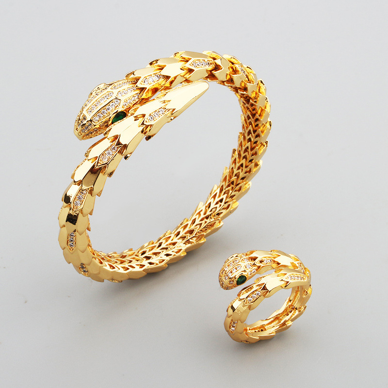 Gold-Plated Zircon Snake Bracelet Bare Body Diamond Spring Snake Scale Snake Bone Women's Jewelry
