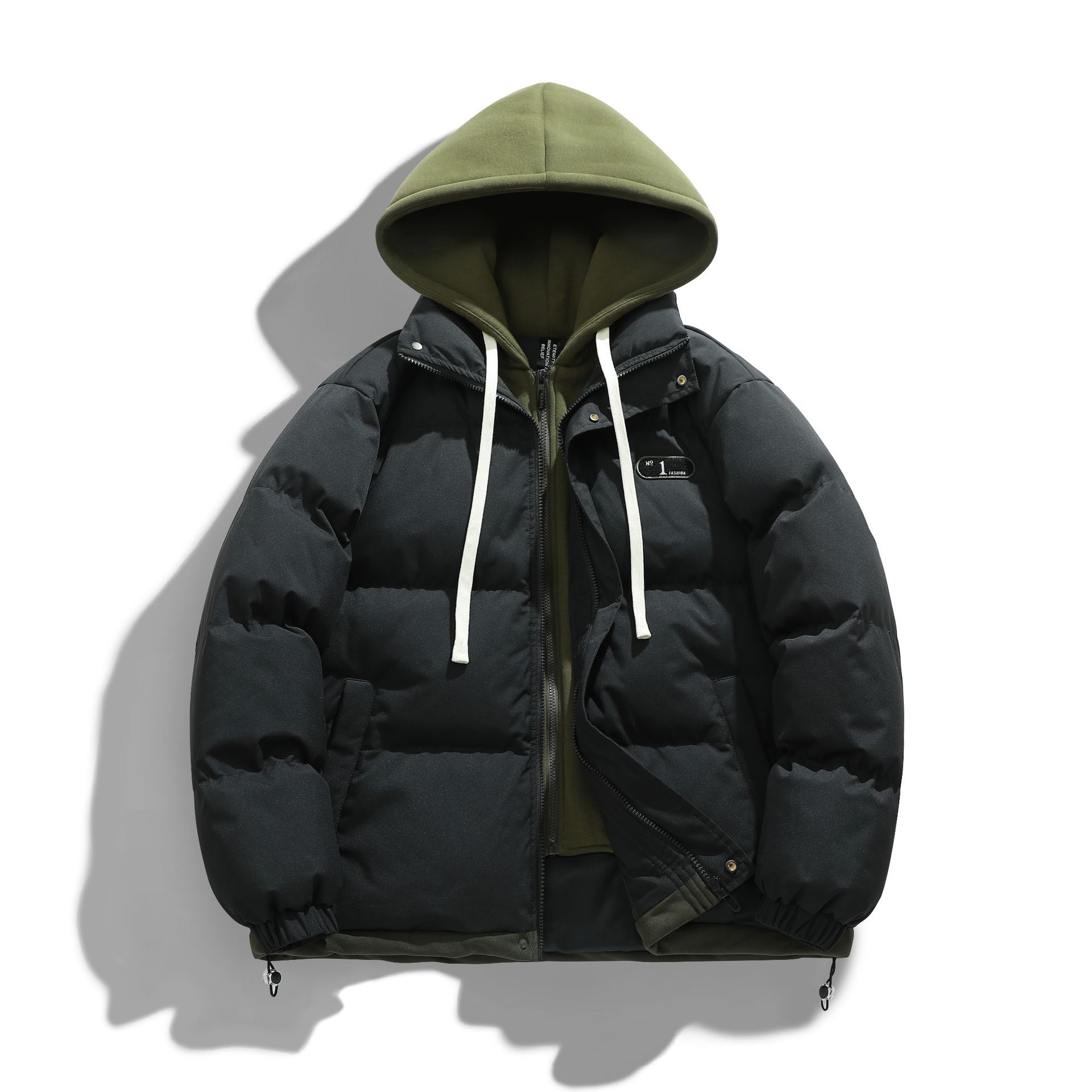 Men's Hooded Cotton Padded Coat: Trendy, High-End, Warm Winter Outerwear, Teenager Fake Two-Piece Down Cotton Jacket
