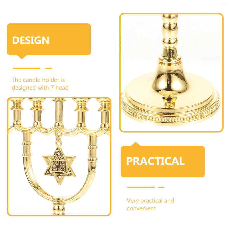 Candle Holders Golden - Holder For Hanukkah Menorah Vintage Candelabrum Decor Dining Table Fireplace Display H260310