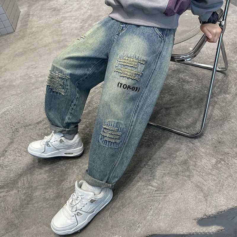 Autumn Boys Jeans New Children Loose Denim Pants Teenager Fashion Spring Baggy Trousers 2025 Kids Handsome Clothing 4-14YT251212