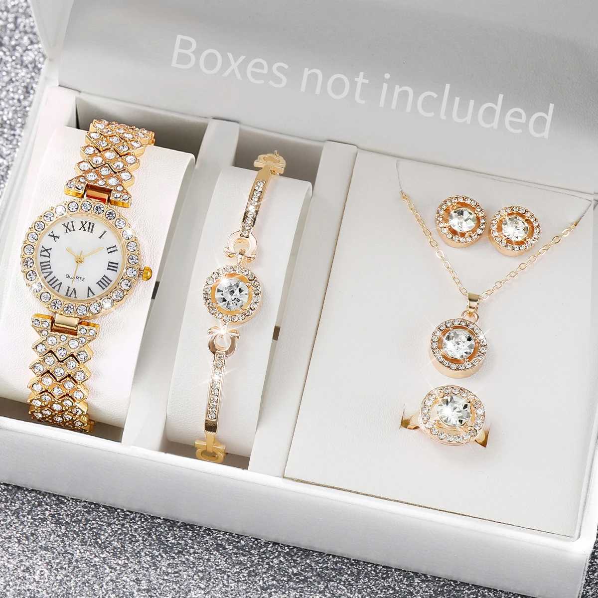 6PCS/Set Luxury Women Watches Fashion Rhinestone Roma Dial Bracelet Band Quartz Watch Jewelry Set Reloj MujerWithout Box Y251212