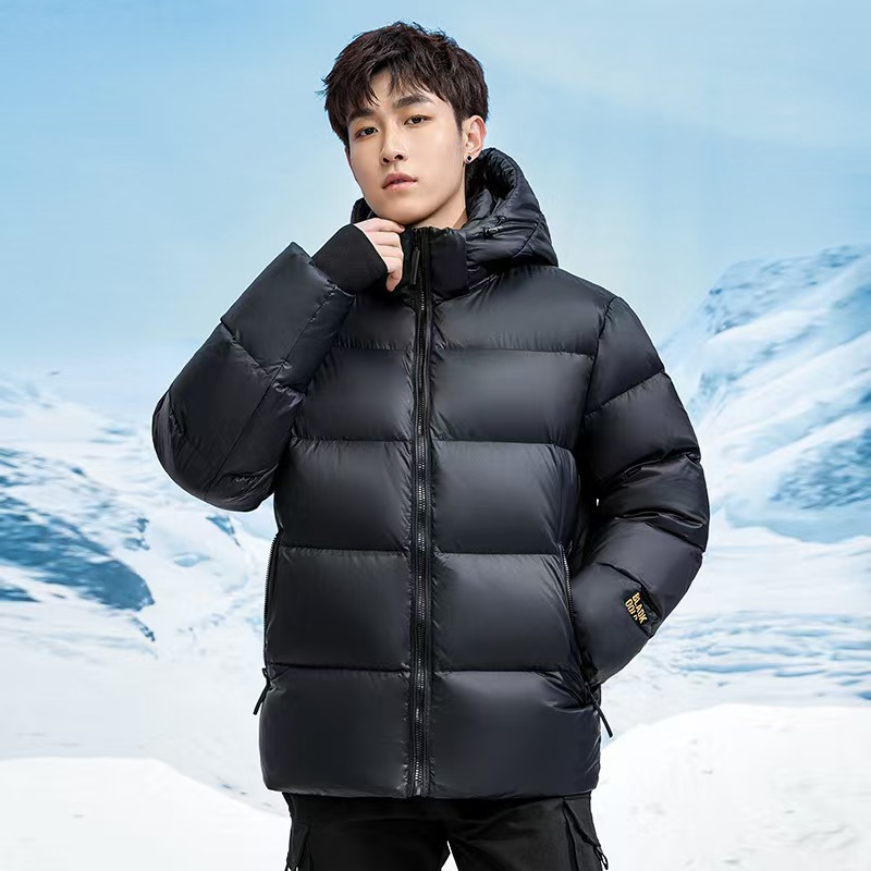 Black Gold Short Thickened Down Jacket: Couple Style Unisex Hooded Outdoor Fashion Wash-Free with Suspenders