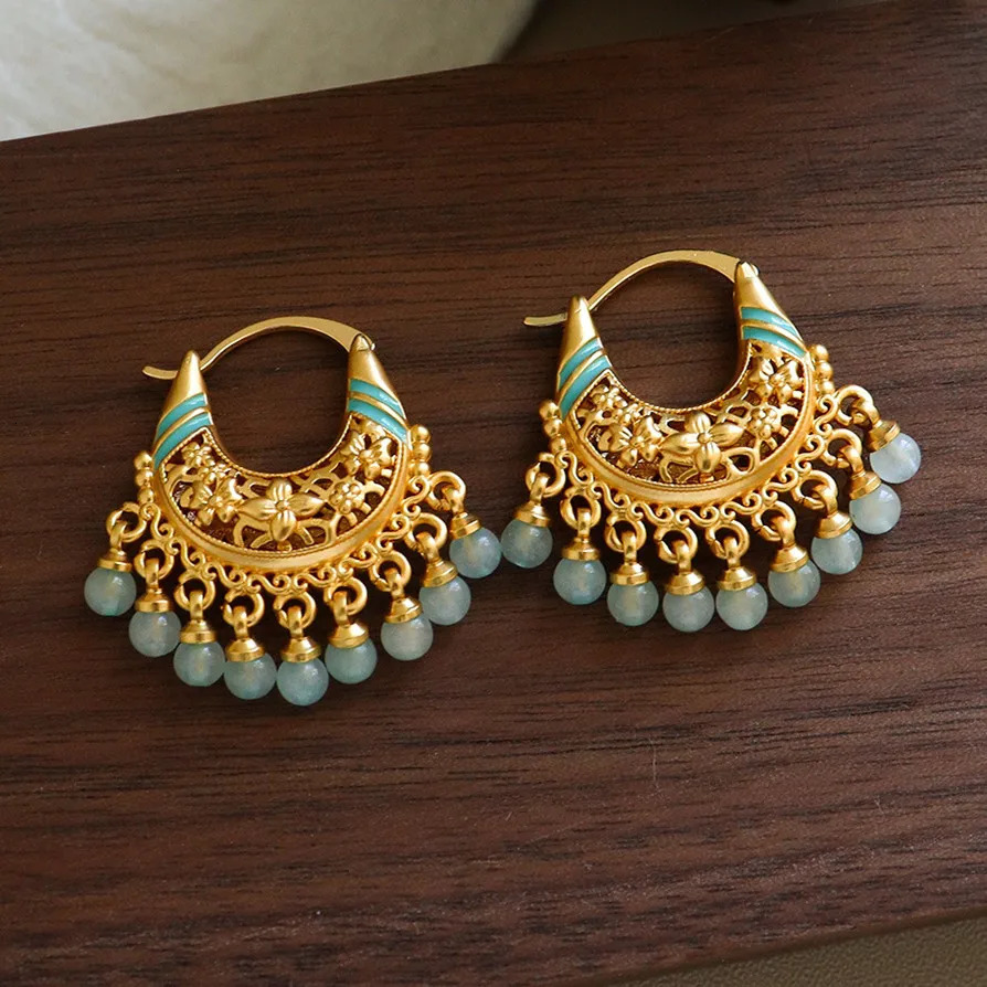 Trendy Bohemia Fan Hoop Earrings For Women Gold Color Handmade Colorful Beads Charms Pendant Earrings Jewelry Girl Party Gifts 251209 - view 3