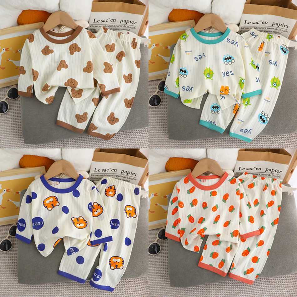 Summer Kids Cotton Pajama Sets Long Sleeve Pants Suitable Baby Gentle Nighttime Comfortable Sleepwear in Air Conditioned Rooms H260403