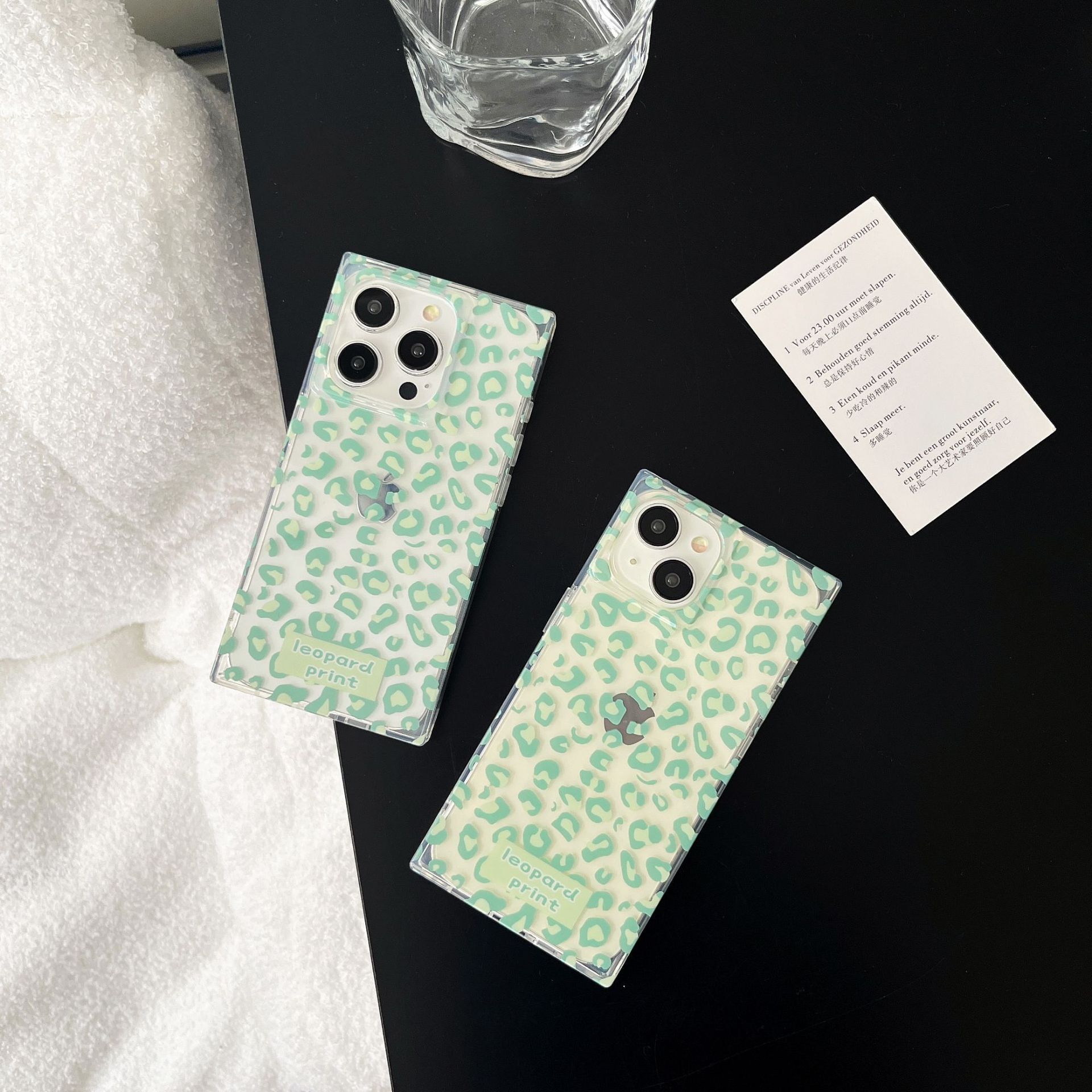American Transparent Green Leopard Pattern Suitable for iPhone 16 Pro Max Phone Case Apple 17 Square Glossy 15 Protective Cover