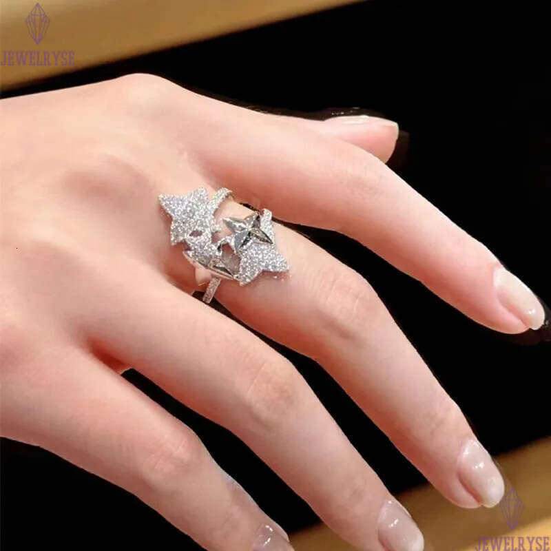 luxury 18k rose gold silver bling diamond star designer ring for women girls lovely charm elegant bride love nail rings jewelry