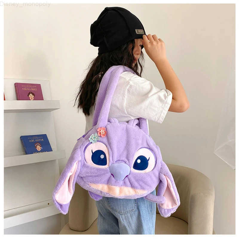 Disney Lovely Purple Lilo Stitch Strawberry Bear Plush Shoulder Bag Kawaii Cartoon Large Capacity Handbag Girls Birthday Gifts H251212