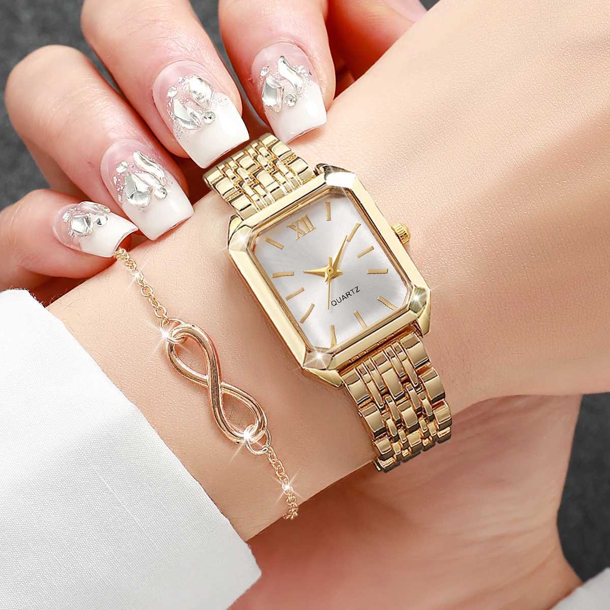 2/3/4/5PCS Fashion Rectangle Roma Dial Ladies Wristwatch Women Quartz Watches Jewelry Set Reloj MujerWithout Box Y251212