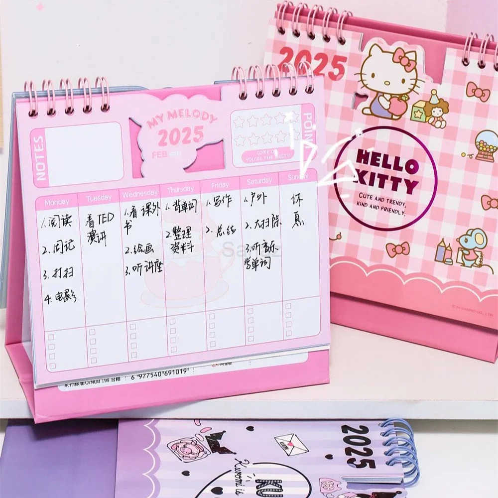 Sanrio 2025 Sanrios Desktop Calendar Hello Kittys Notepad Kuromi Cinnamoroll Standing Calendar Ornament Monthly Planner Home Supplies H251212