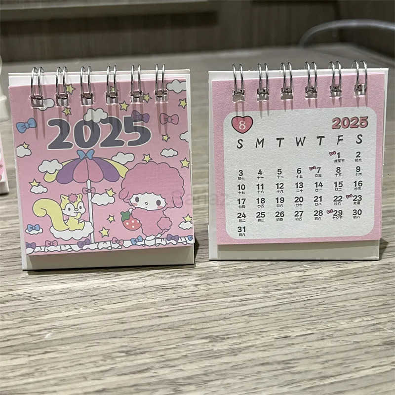 Sanrio New 2025 Cartoon Mini Calendar Cinnamoroll Kuromi Melody Mini Desktop Decoration Children Stationary Small Calendar Gift H25121211