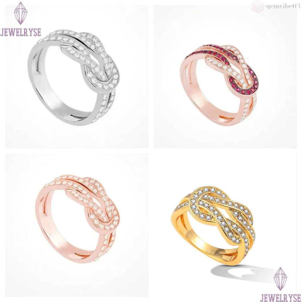 Luxury classic twist designer for women girls lovely charm red stone zircon letters 18k rose gold elegant bride engagement ring jewelry