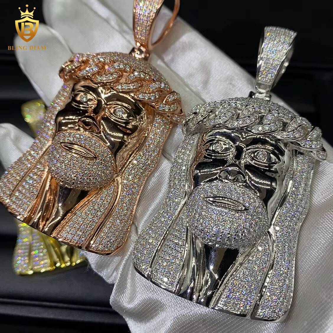 Iced Out Jesus Pendant Necklaces 925 Sterling Silver Gold Plated D VVS Moissanite Diamond Pendant GRA Certified Pendant Charms