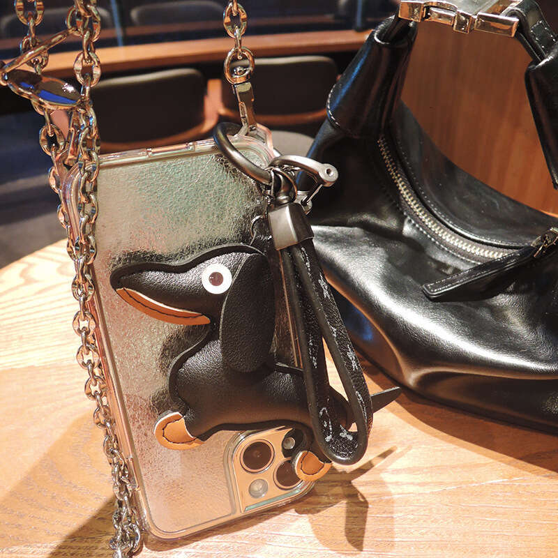 Exquisite Old Flower Plaid Dachshund Dog Unisex Car Keychain With Horseshoe Buckle