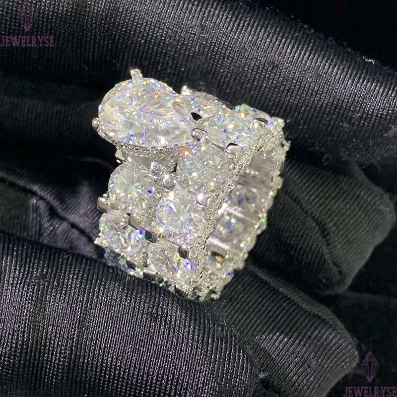Cadermay luxury 5ct pear cut D VVS moissanite ring with 6mm round moissanite diamond eternity band moissanite ring set for women