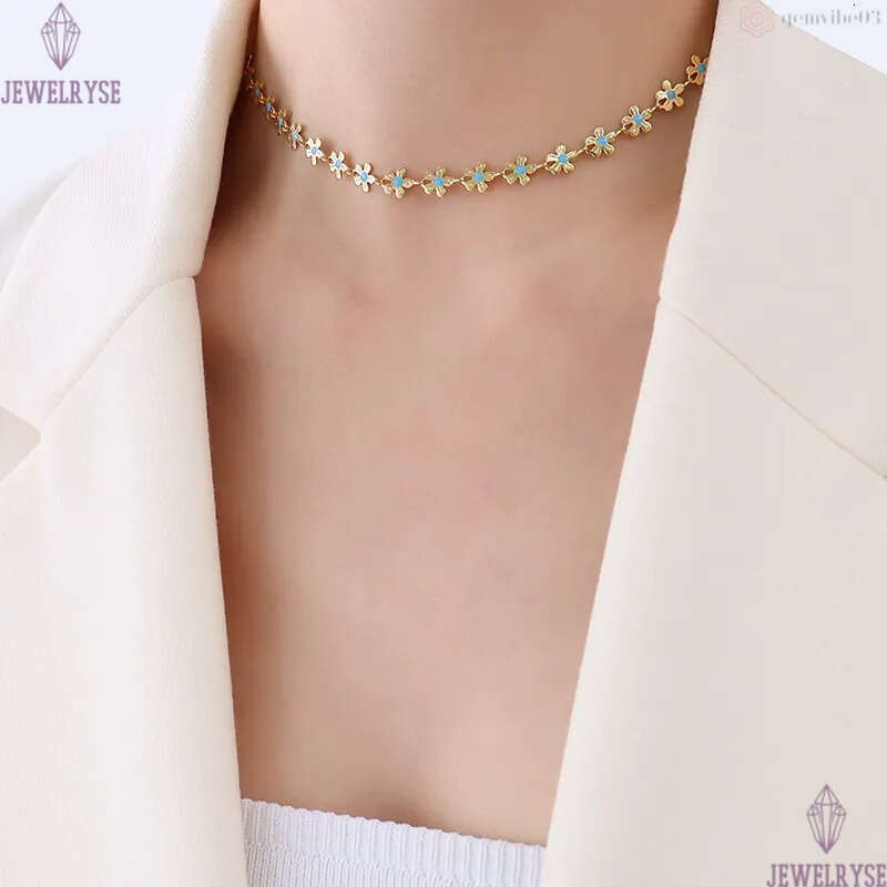 sweet blue flower chain stainless steel necklace designer for woman party 18k gold chains necklaces school choker women jewelry travel birthday friend