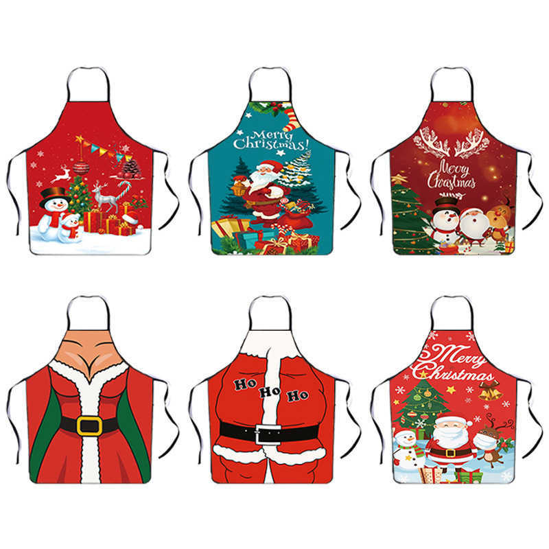 Christmas decorative fabric printed decorative apron with tie straps and waistband for waterproof and oil-resistant use H250823