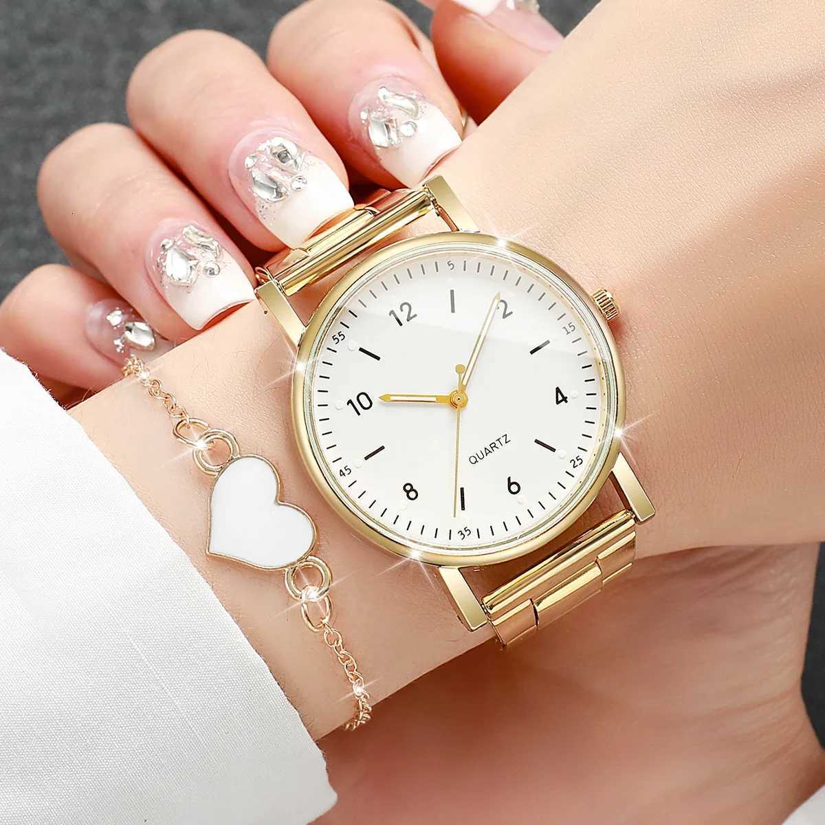 2/4PCS Fashion Arabic Dial Women Watches Heart Bracelets Set Simple Alloy Band Quartz Wristwatch Reloj MujerWithout Box Y251212