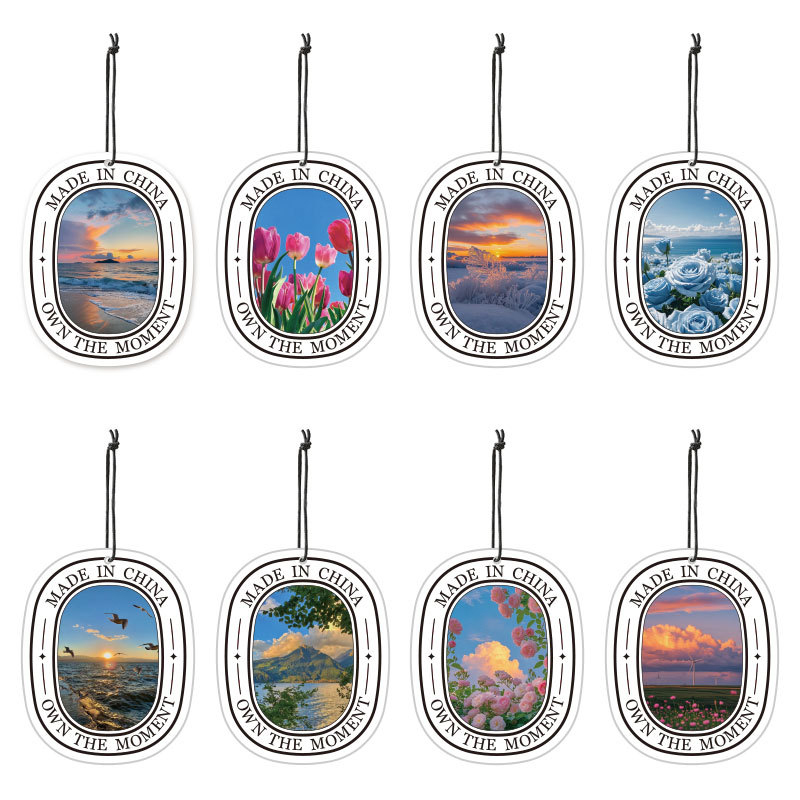 360° Diffusion Car Fragrance Hanging Card Odor-Eliminating Air Freshener with Scenic Design, No-Damage Car Interior Perfume 8-piece pack