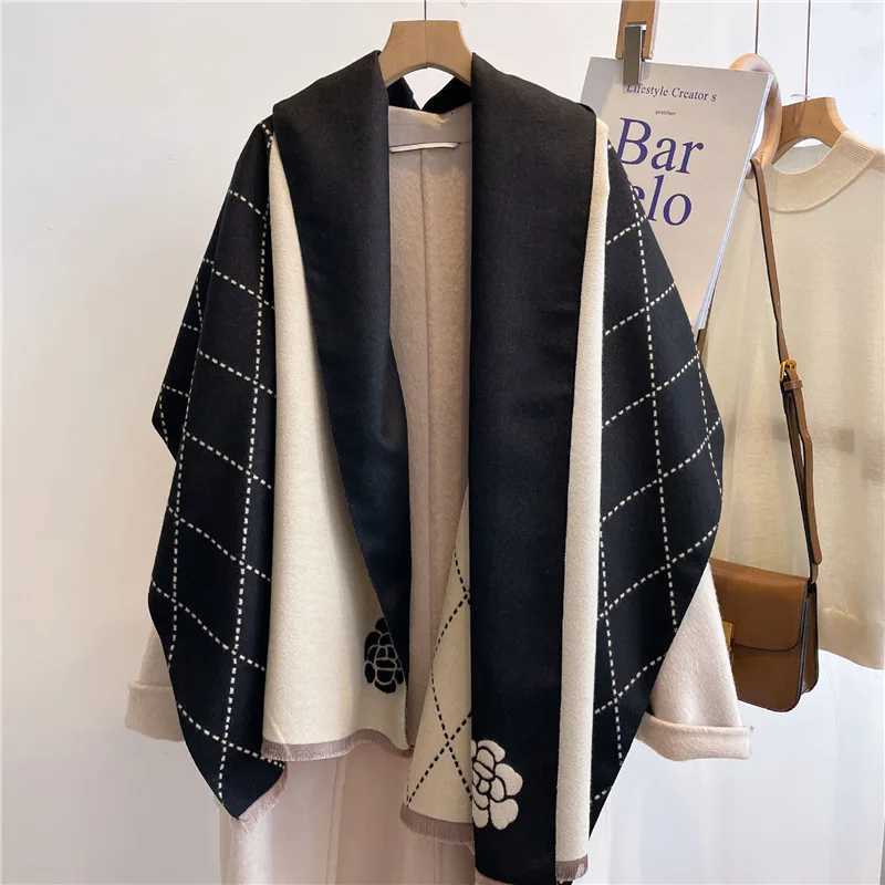 Winter promotion womens fashion luxury warm scarf shawl small fragrance printed cloak cashmere material thickened shawl womens Y251211